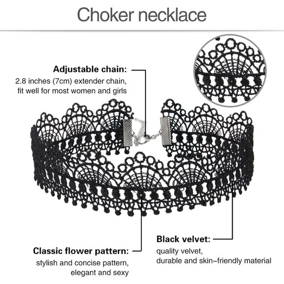 Chic 6-Piece Gothic Lace Choker Set - Essential Black Necklaces for Fashionistas - Picture 7 of 7